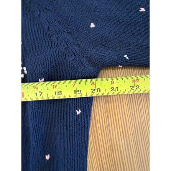 Vintage Margules Knit Sweater Cardigan FloralEmbroidered Navy Button Down L - Picture 5 of 7